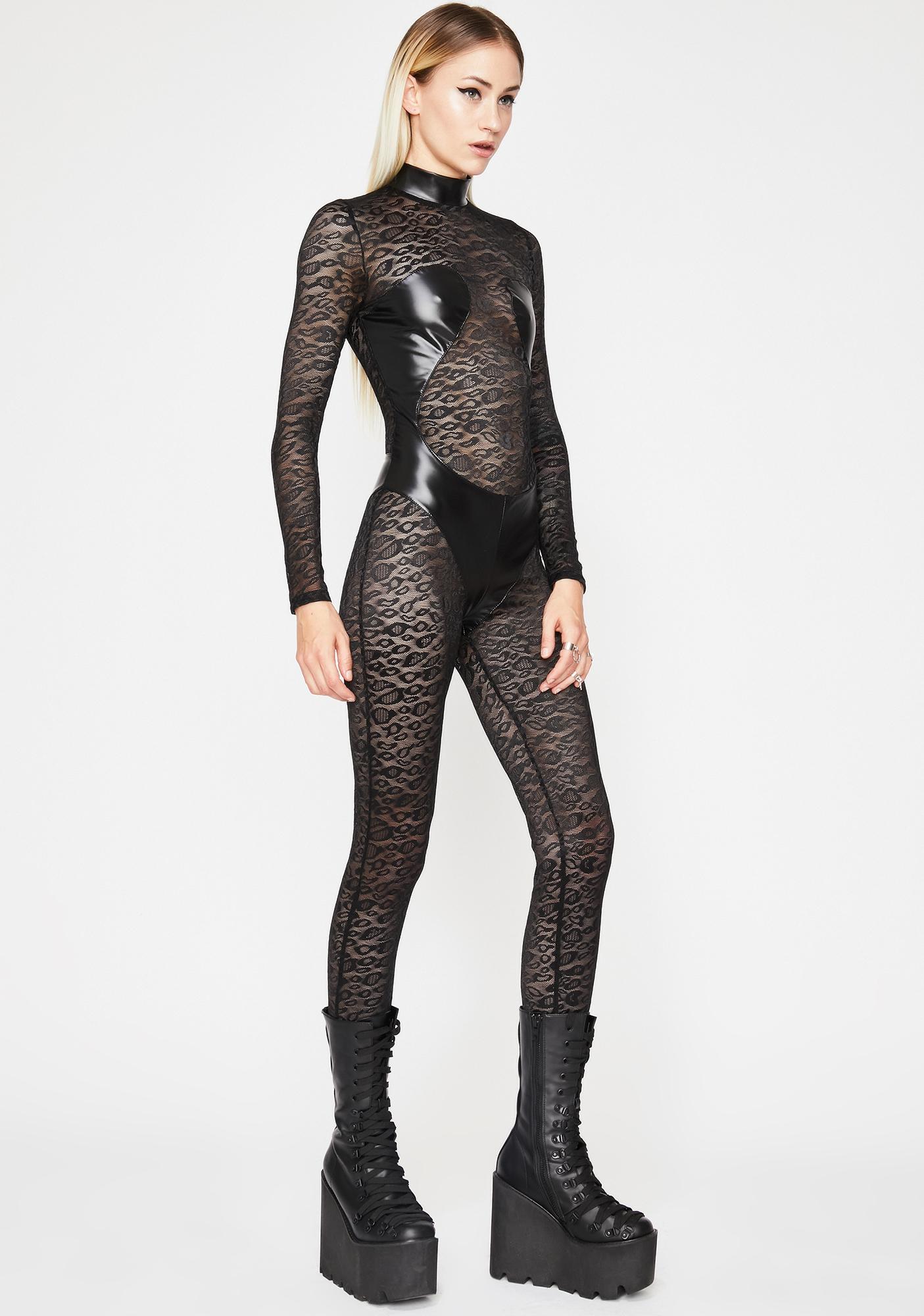 Sheer Leopard Mock Neck Catsuit | Dolls Kill