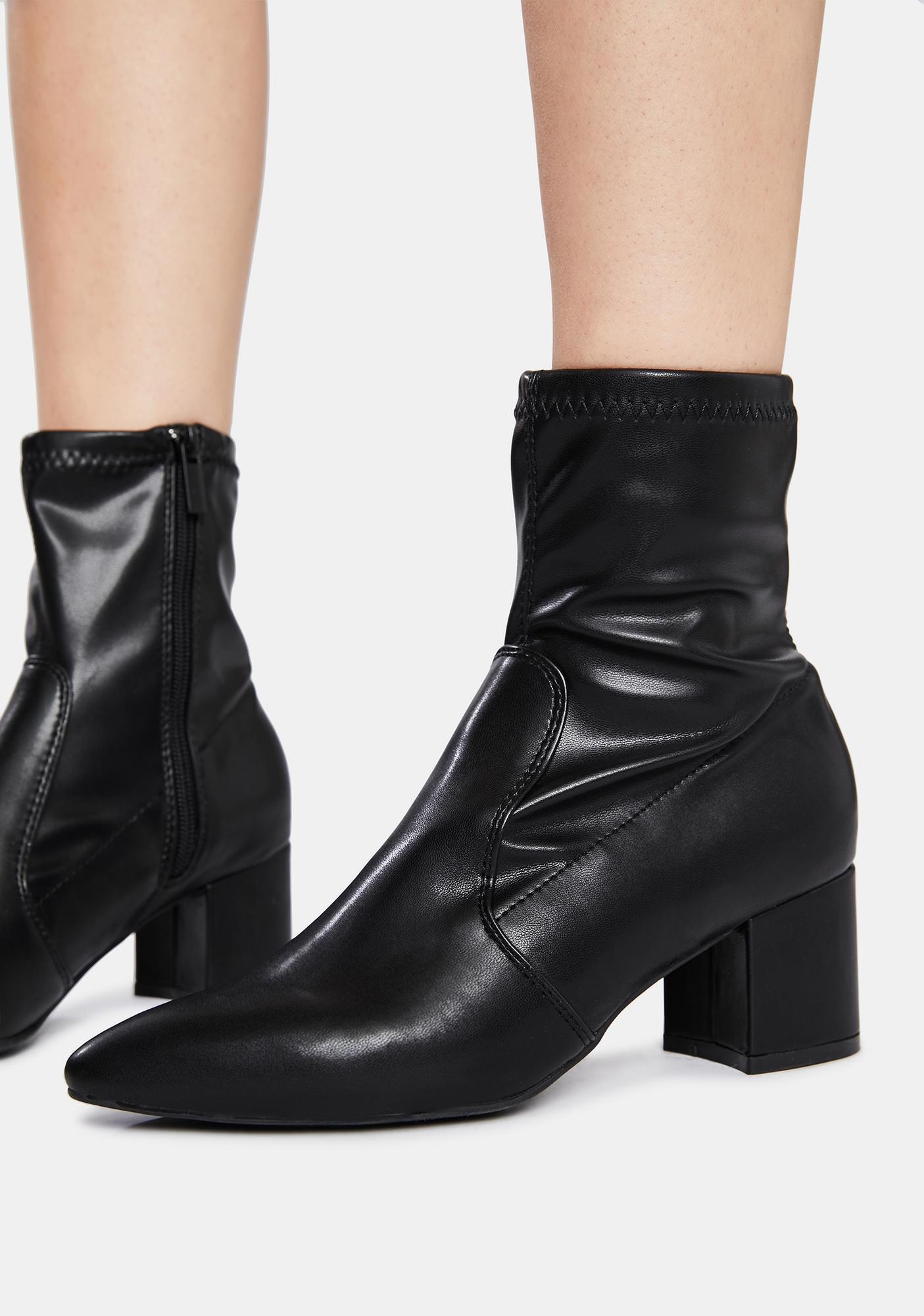 Faux Leather Pointed Toe Zip Up Ankle Boots - Black | Dolls Kill