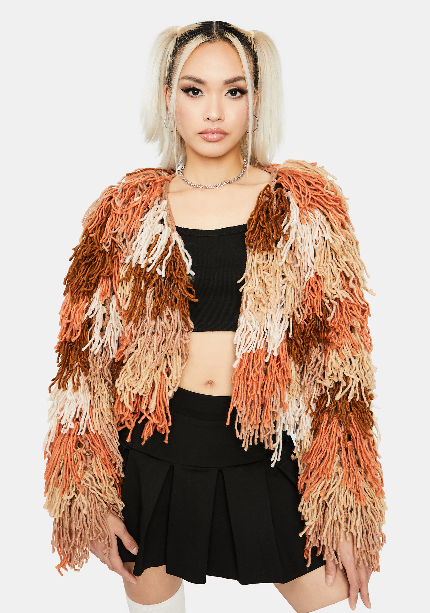 plus size shaggy fringe cardigan
