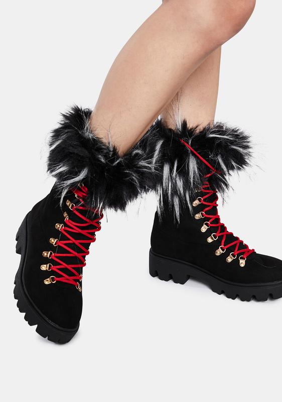 lace up ankle boots with fur trim