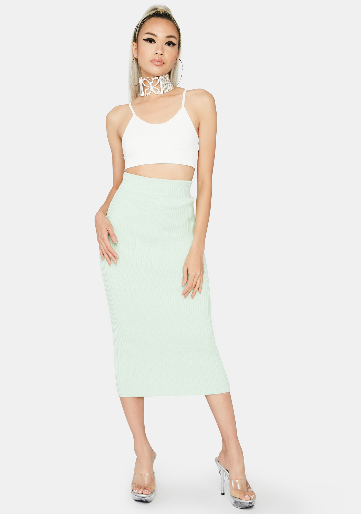 Glamorous Pistachio Midi Skirt Dolls Kill