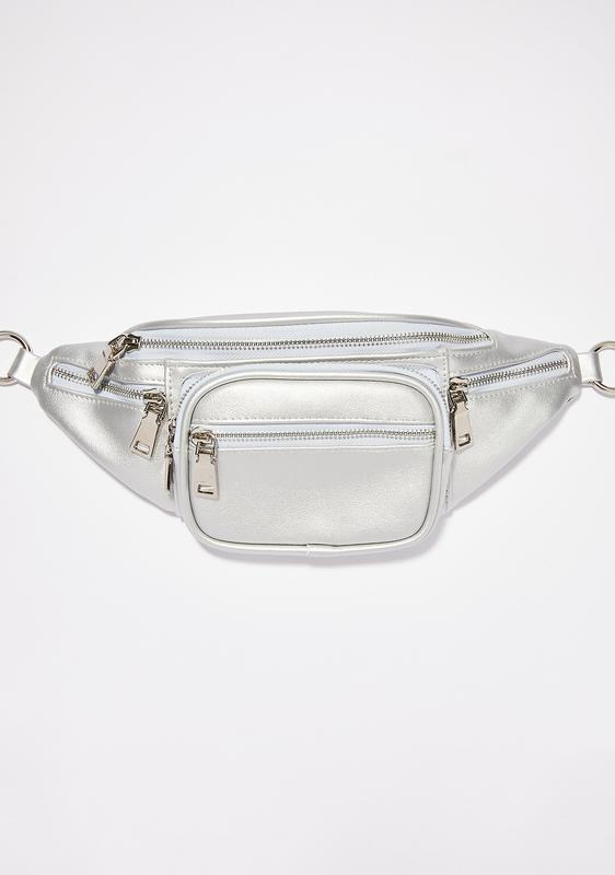 black fanny pack with silver chain