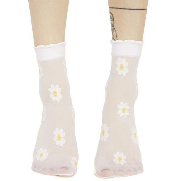 White Daisy Sheer Ankle Socks Dolls Kill