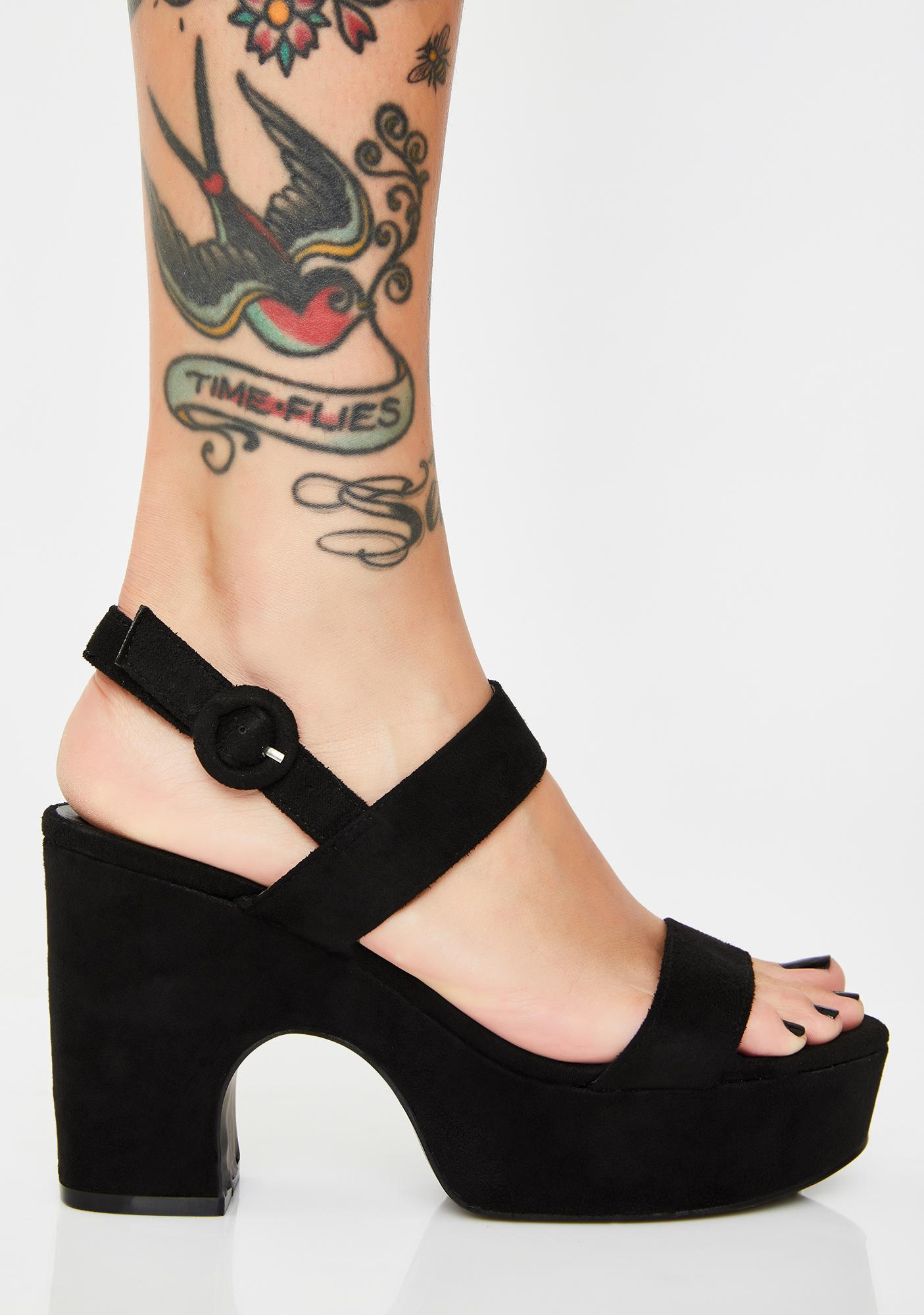 Peep Toe Strappy Platform Heels Black | Dolls Kill