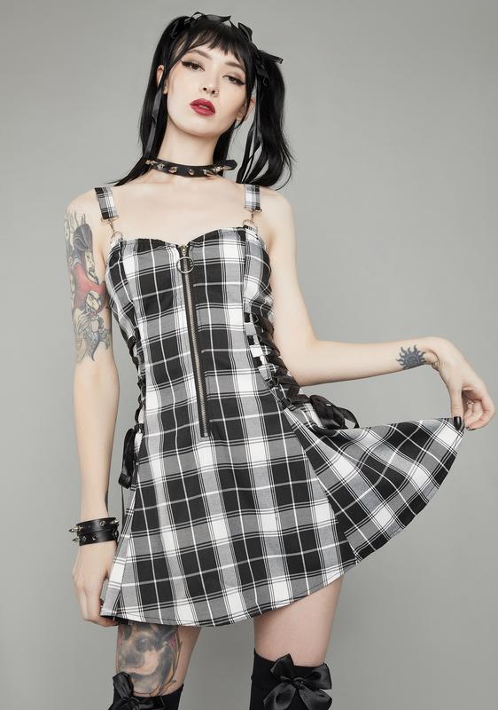black white plaid dress