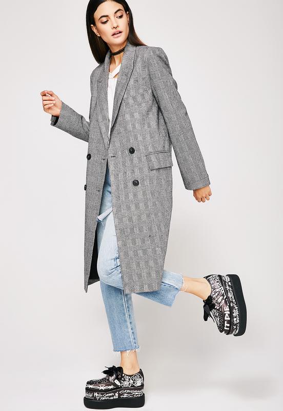 grey checked longline blazer