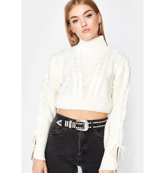 White Cable Knit Turtleneck Cropped Sweater | Dolls Kill