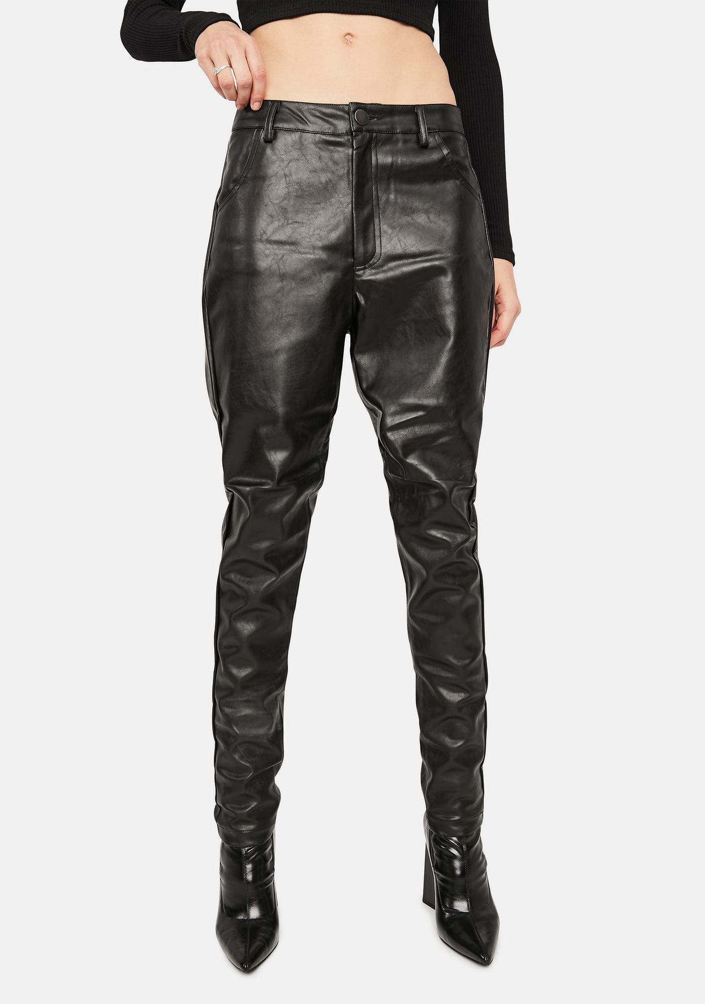 Glamorous Low Rise Vegan Leather Trousers Dolls Kill