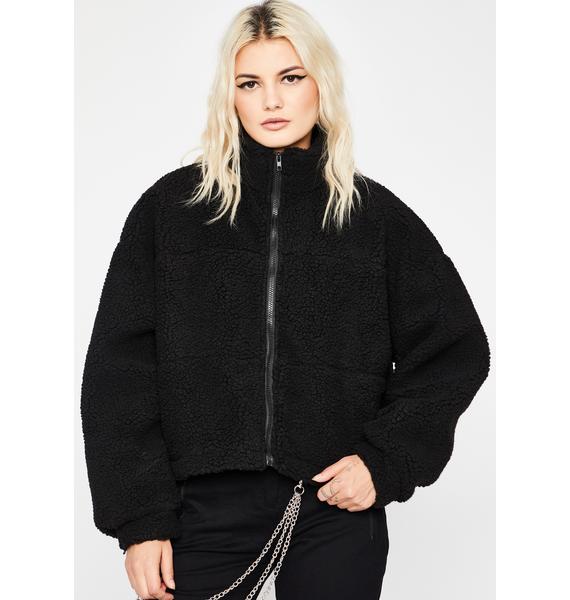Sherpa Winter Zip Up Jacket Fuzzy High Collar Turtleneck Black | Dolls Kill