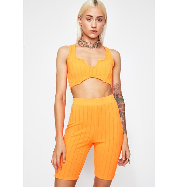 orange ribbed biker shorts