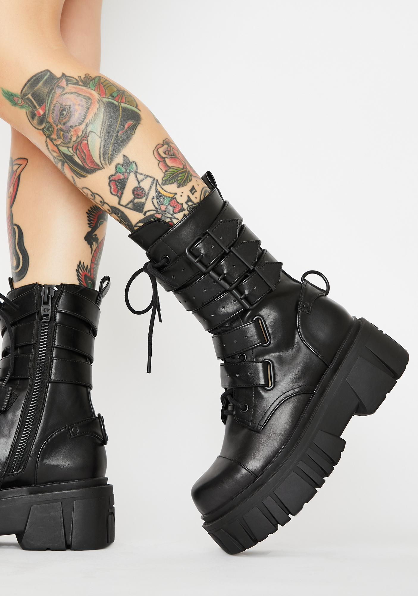 Current Mood Buckle Strap Chunky Combat Boots | Dolls Kill