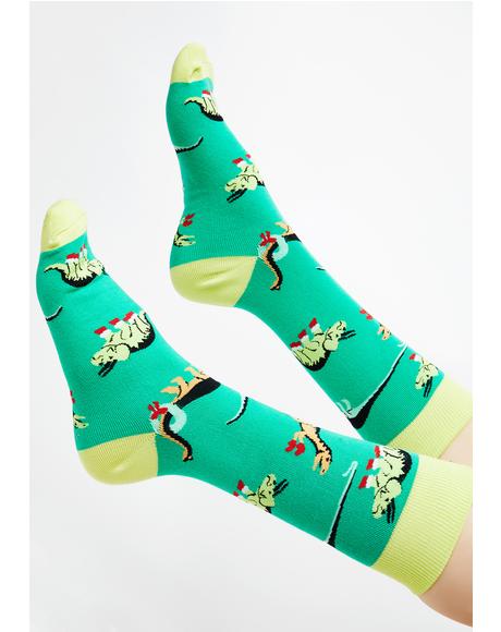 Holly Jolly T-Rex Socks