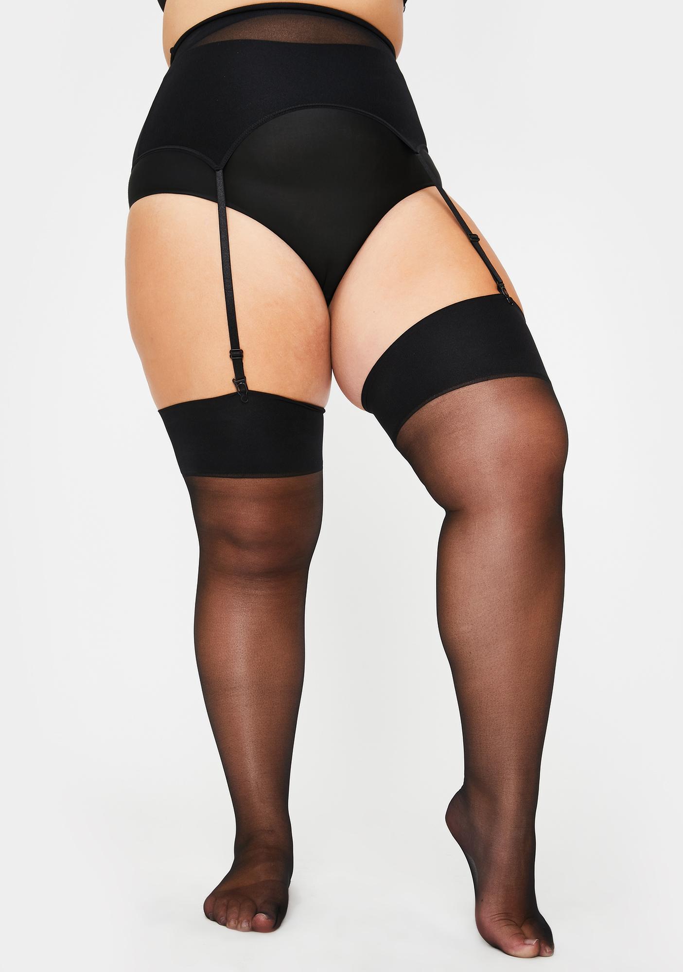 Plus Size Black Garter Belt Thigh High Set Dolls Kill