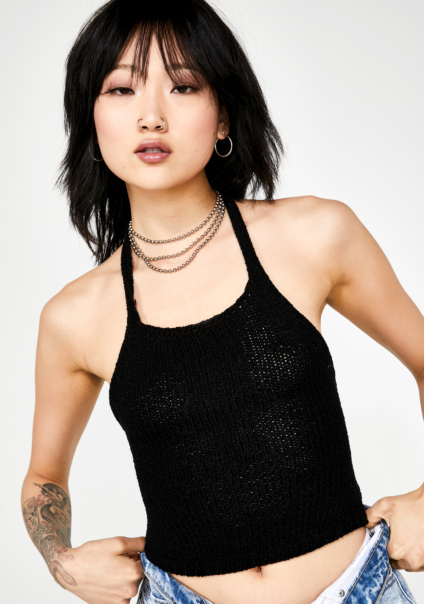 Black Knit Halter Crop Top Dolls Kill