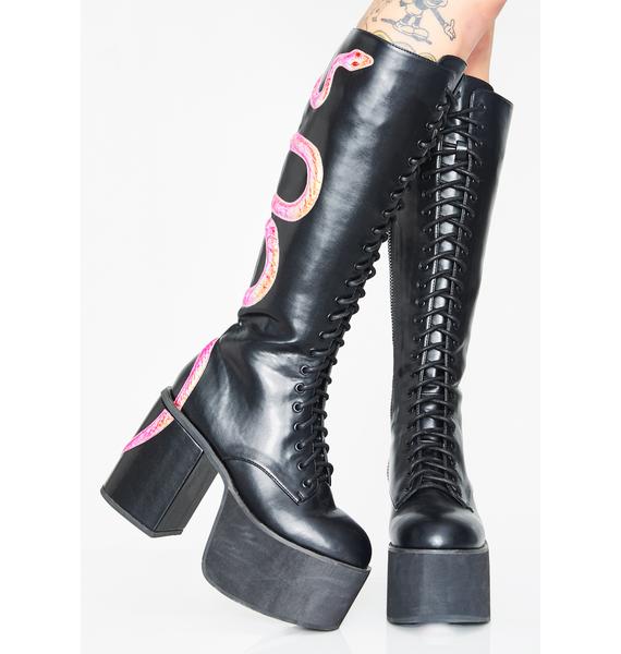 Club Exx Black Mamba Knee High Boots Dolls Kill