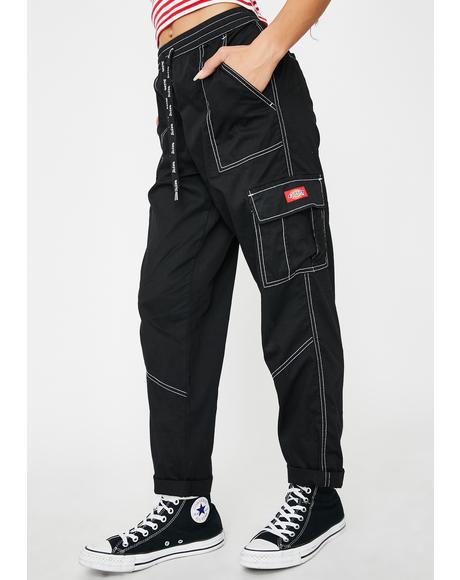 Pinstripe High Waist Cargo Pants Black | Dolls Kill