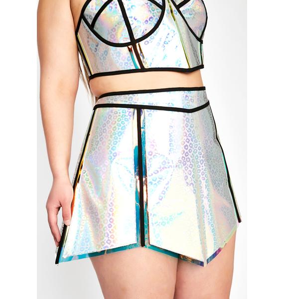 Plus Size Club Exx Holographic Cheetah Vinyl Skirt - Silver Multi ...