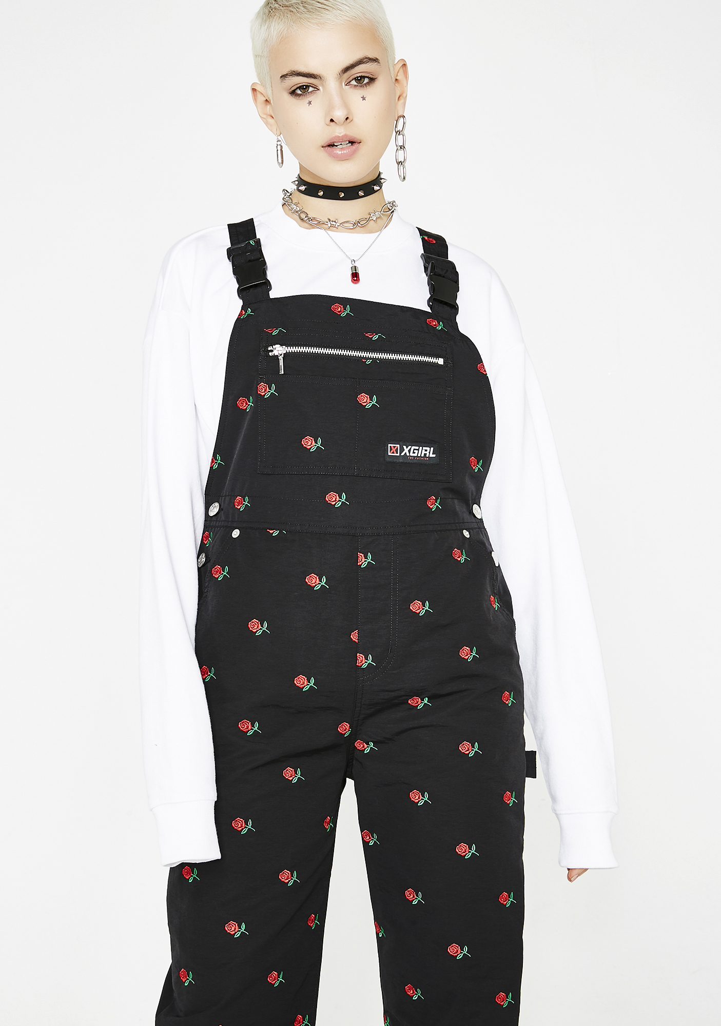 xGirl Rose Embroidered Overalls Dolls Kill