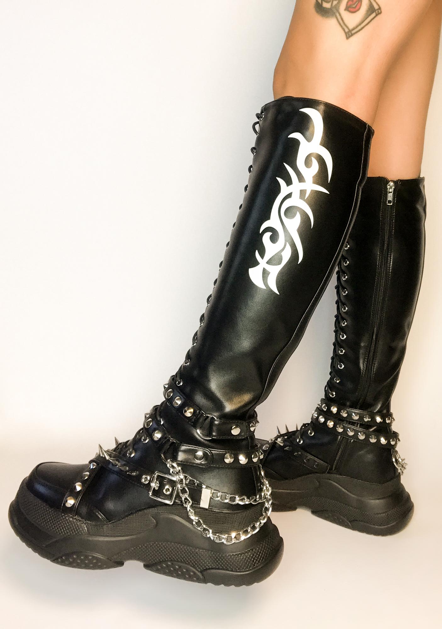 Spiked Knee High Combat Boots 