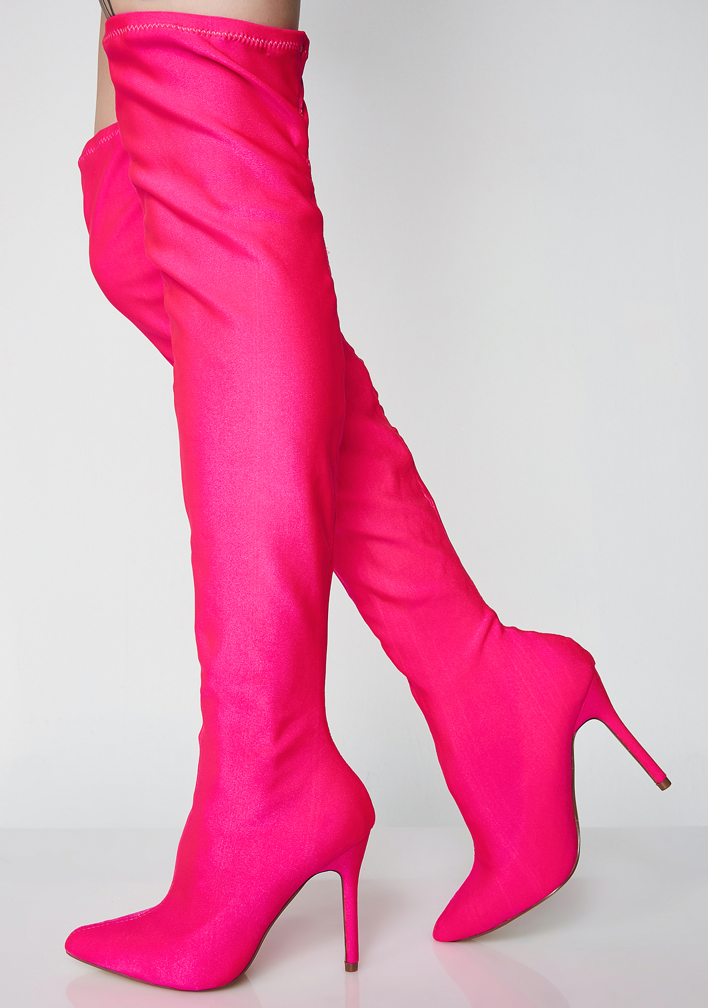fuchsia thigh high boots