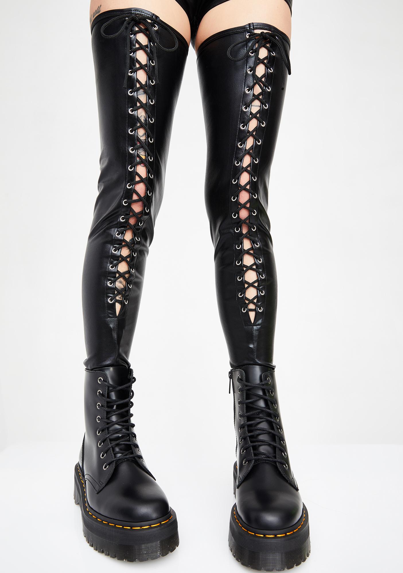 leather thigh high socks