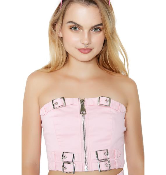 Buckle Strapless Light Pink Crop Top Dolls Kill