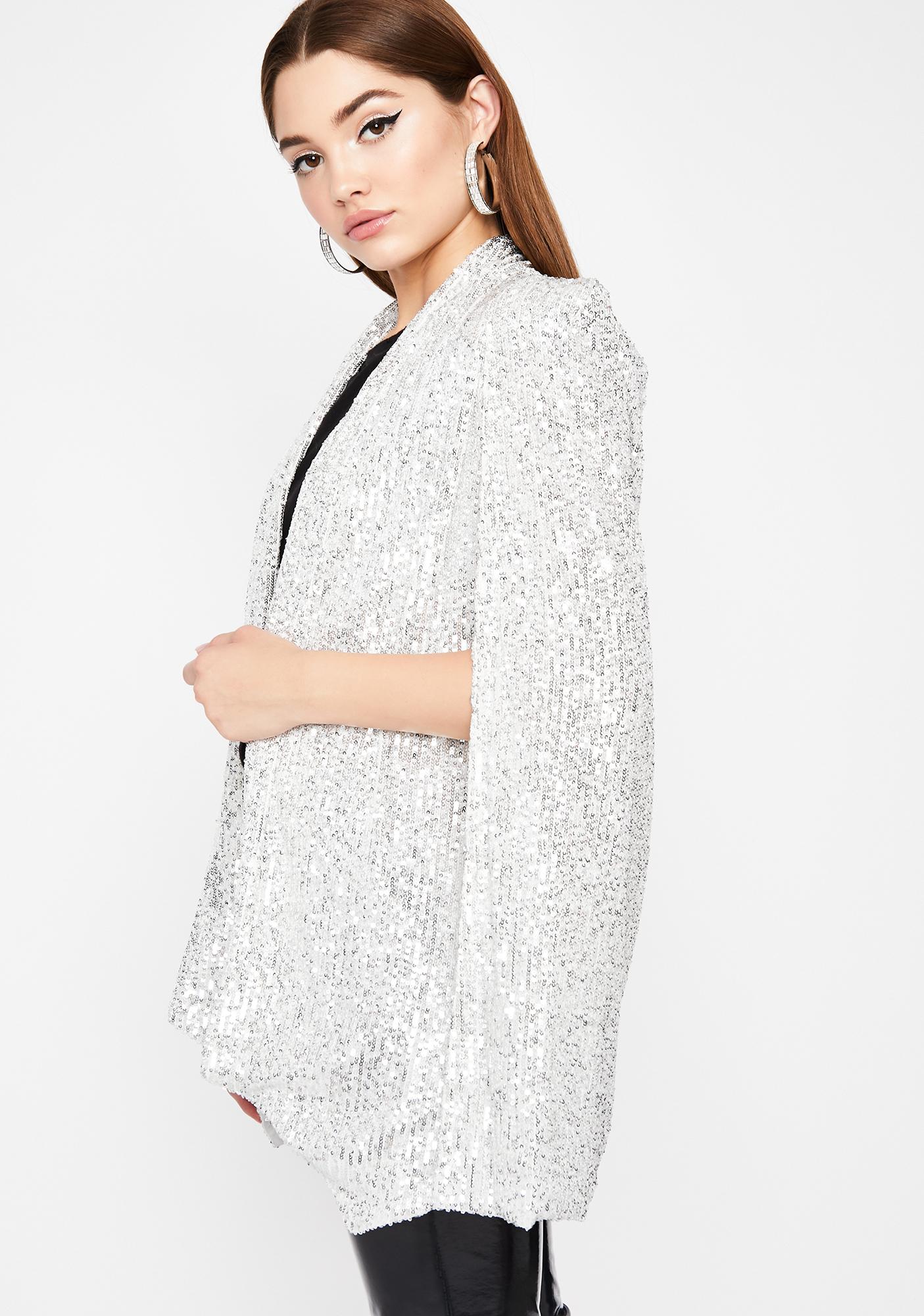 Silver Sequin Shoulder Pad Blazer Cape Dolls Kill