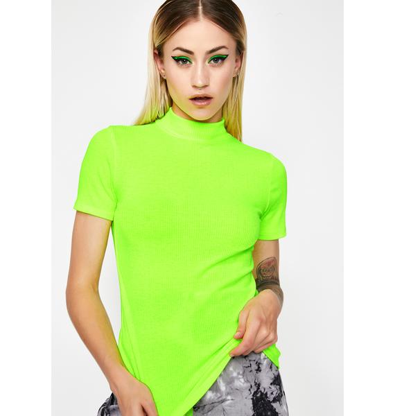 green mock neck top