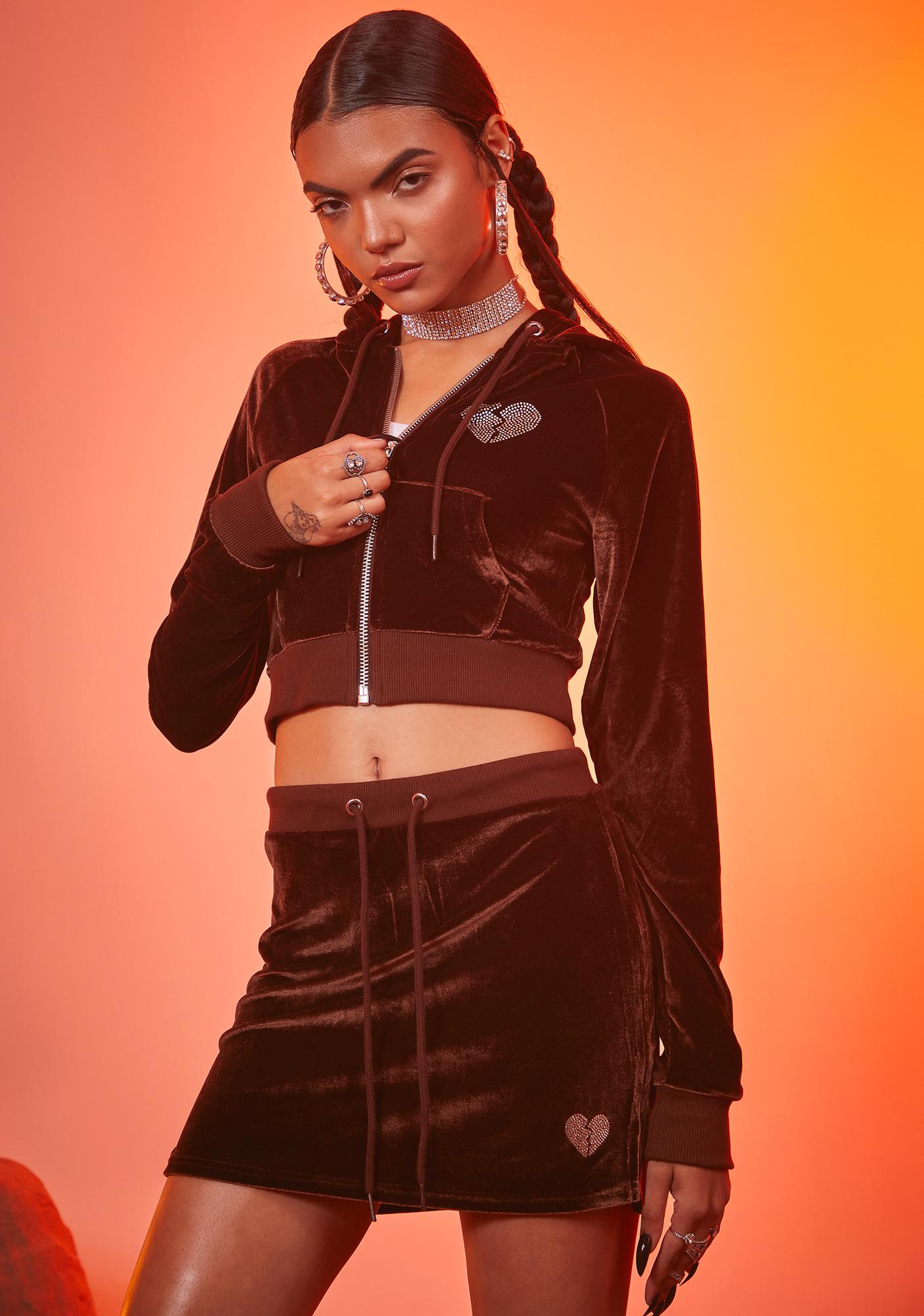 velour tracksuit skirt set