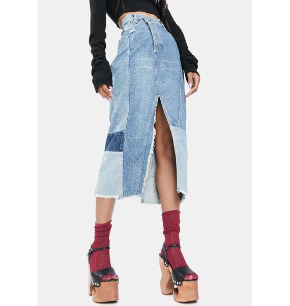 free people cotton asymmetrical denim midi skirt