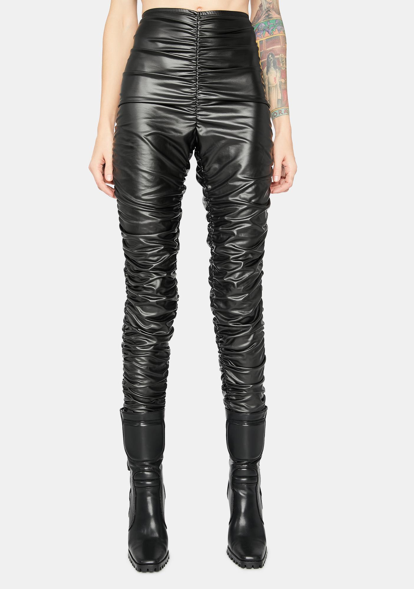 ruched vinyl leggings