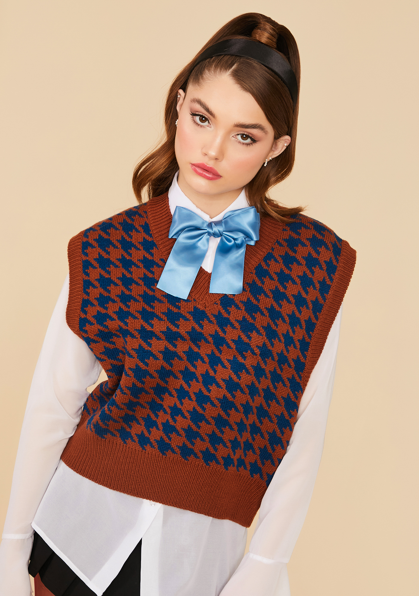 houndstooth-v-neck-sweater-vest-brown-dolls-kill