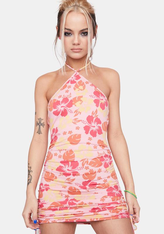 hibiscus floral halter dress