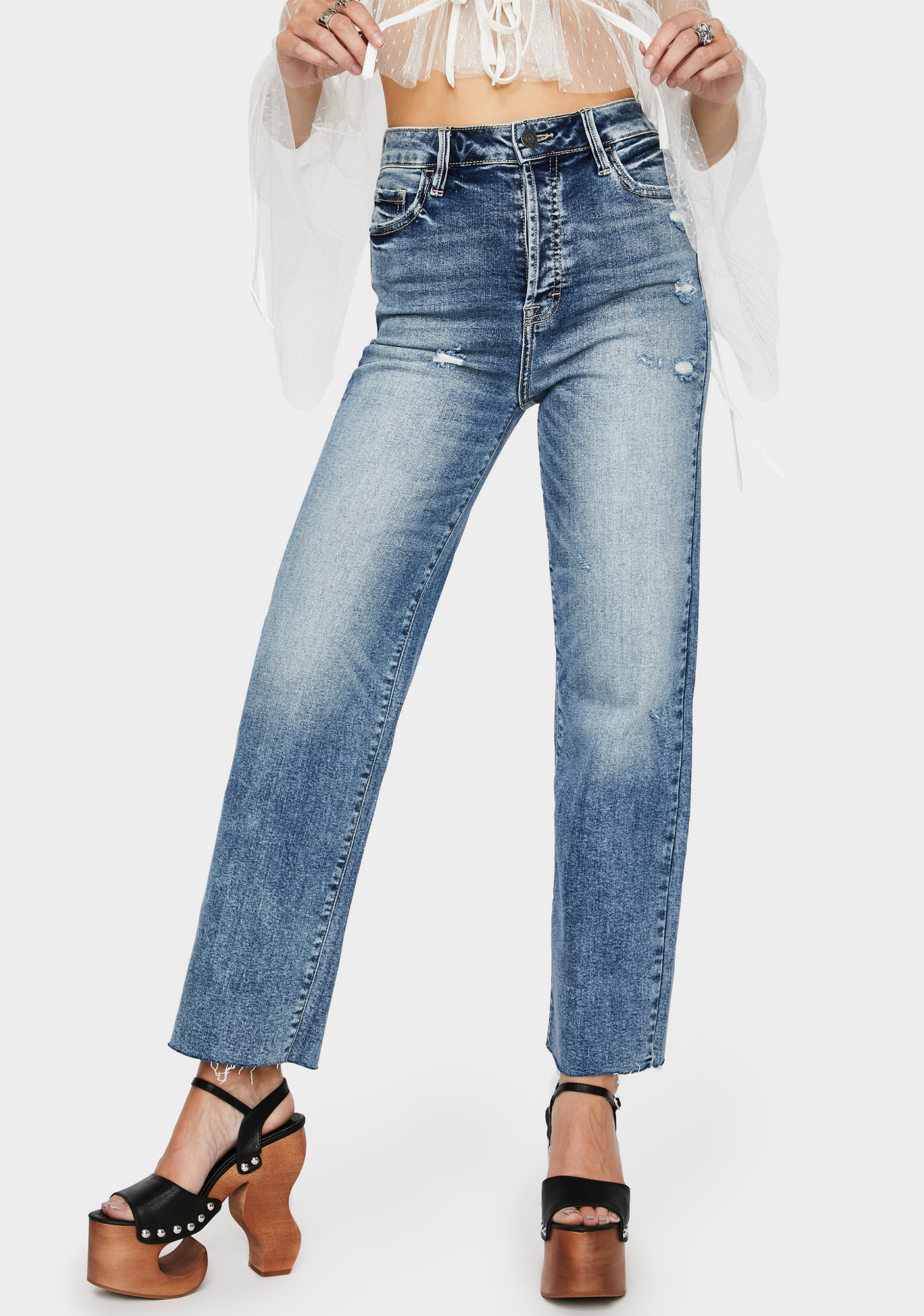 Hidden Denim Tracey Distressed Mom Jeans Dolls Kill