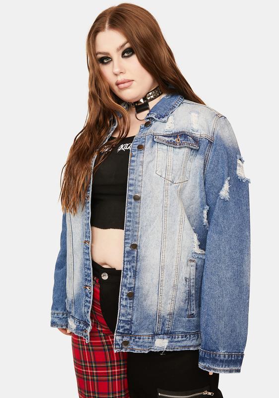 plus size borg denim jacket