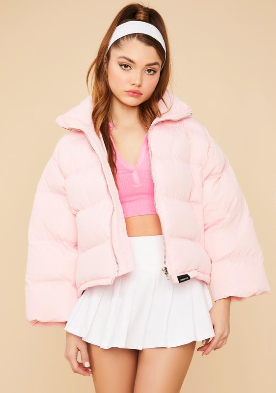 cropped puffer jacket pink