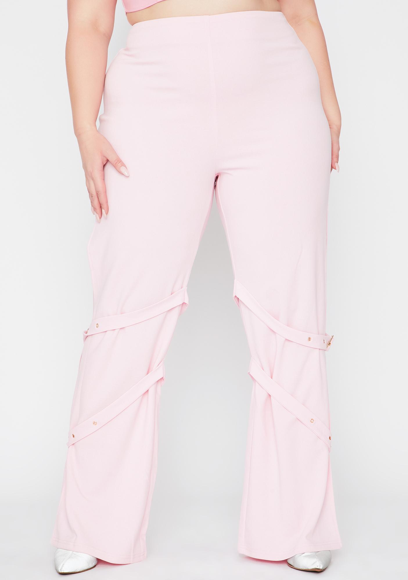 Plus Size High Waist Buckle Strap Pants - Light Pink | Dolls Kill