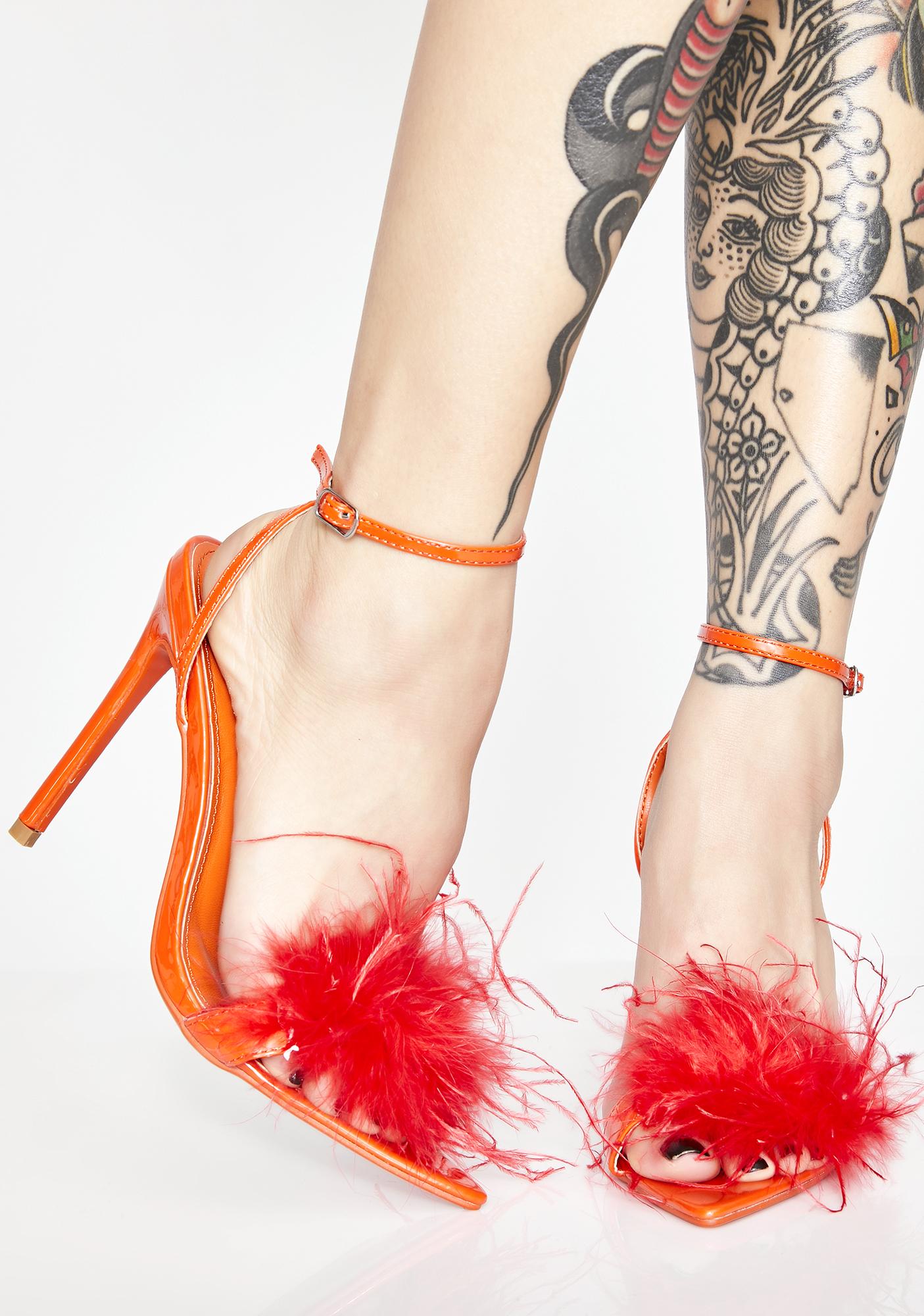 orange fluffy heels