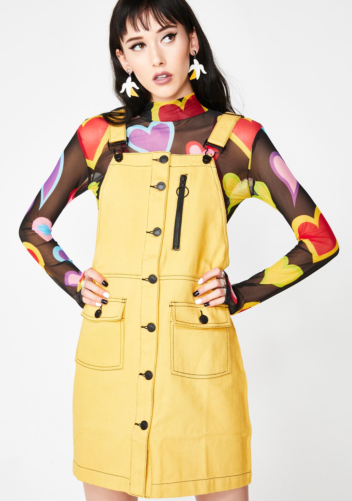 lazy oaf yellow pinafore dress