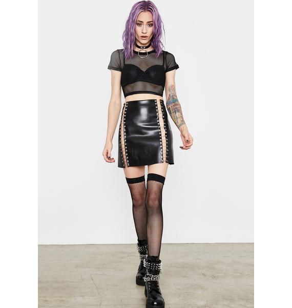 Current Mood Safety Pin Vegan Leather High Waist Mini Skirt Dolls Kill