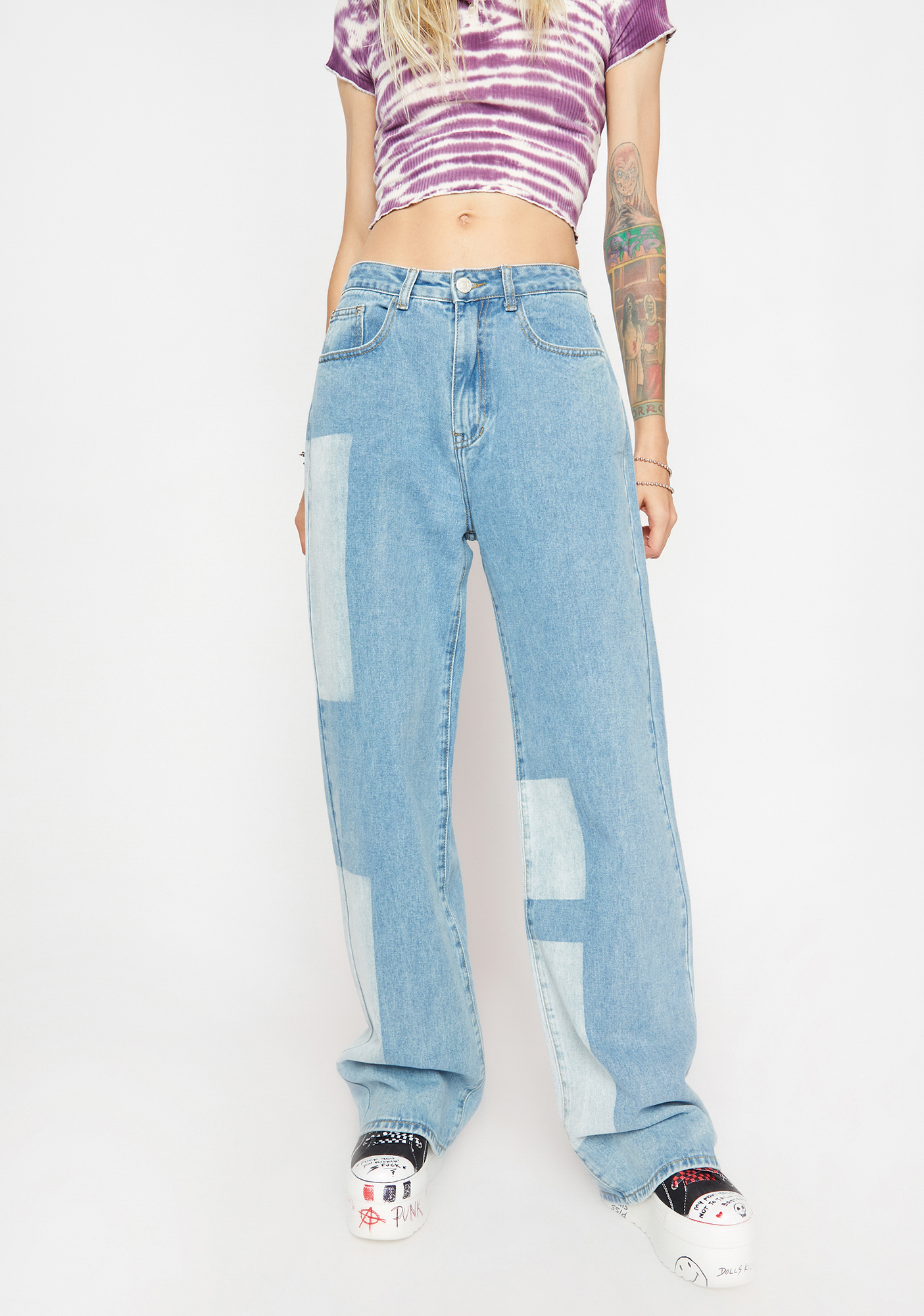 Momokrom Painted Patches Wide Leg Jeans | Dolls Kill