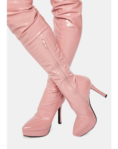 pink glitter thigh high boots