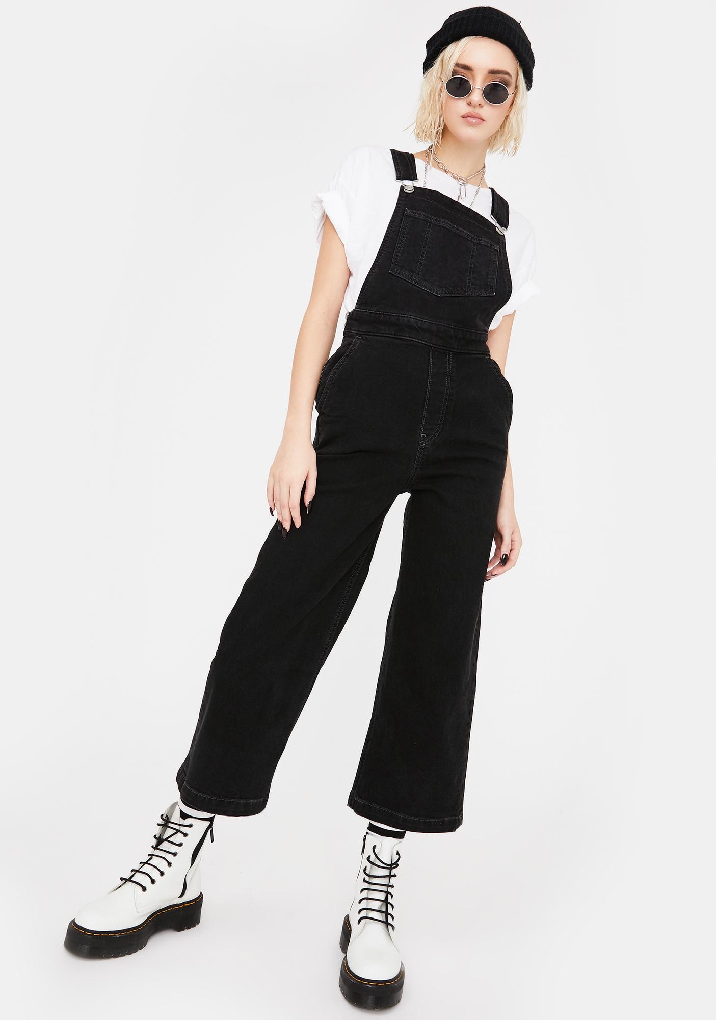 black wide leg overalls