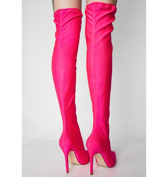 fuchsia thigh high boots