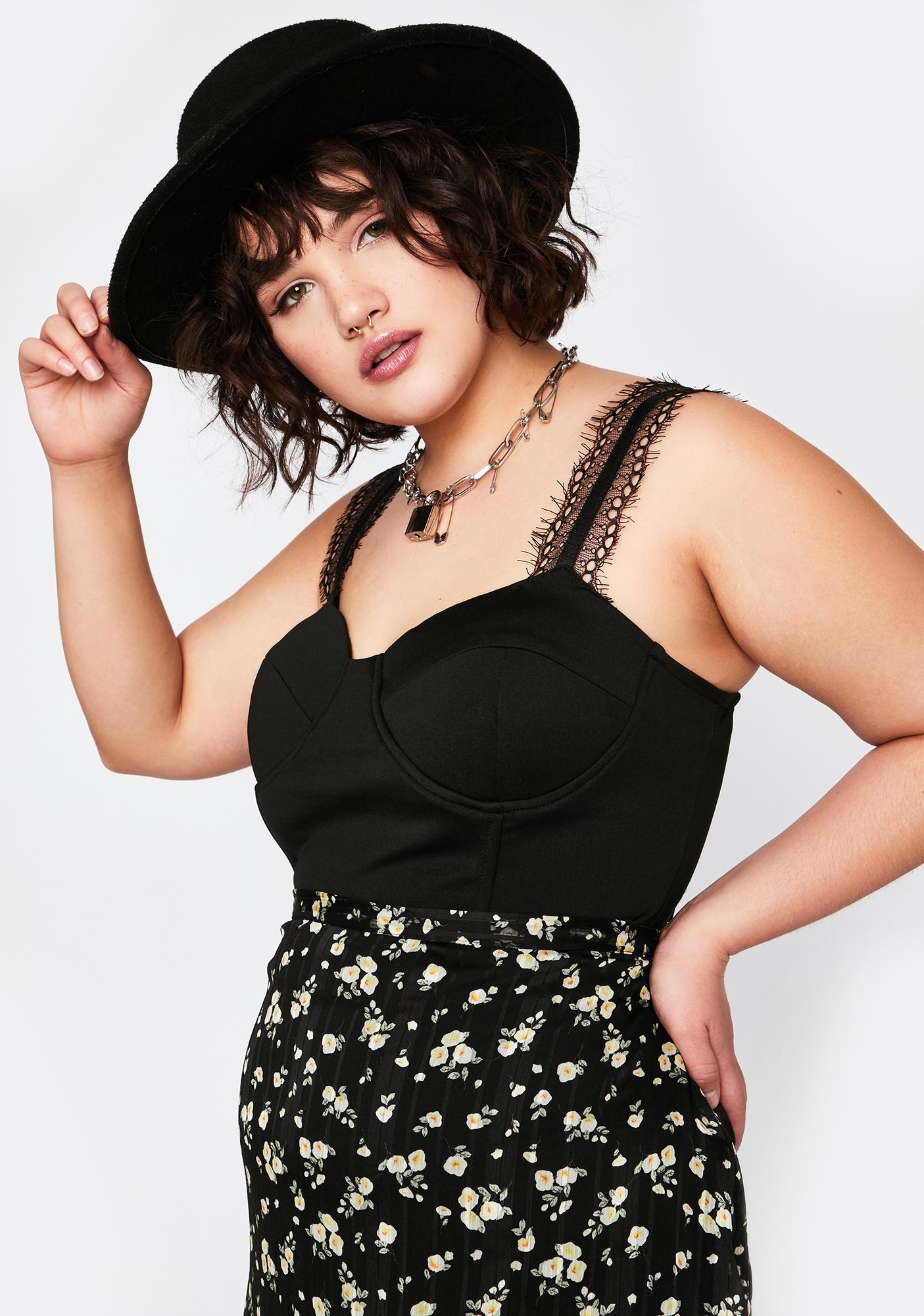 Plus Size Lace Strap Bustier Crop Tank Top - Black | Dolls Kill