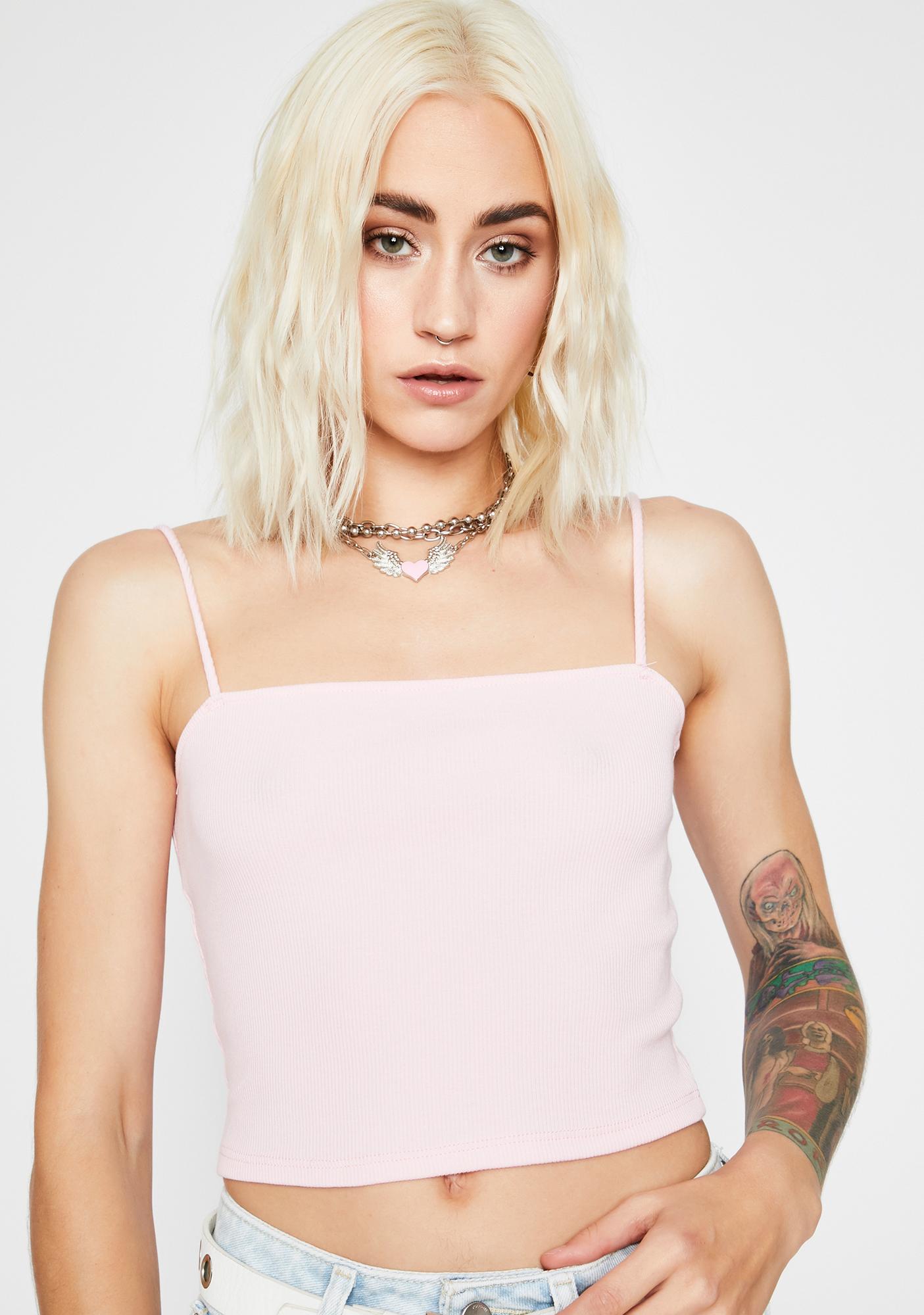 Ribbed Straight Neck Crop Tank Pink | Dolls Kill