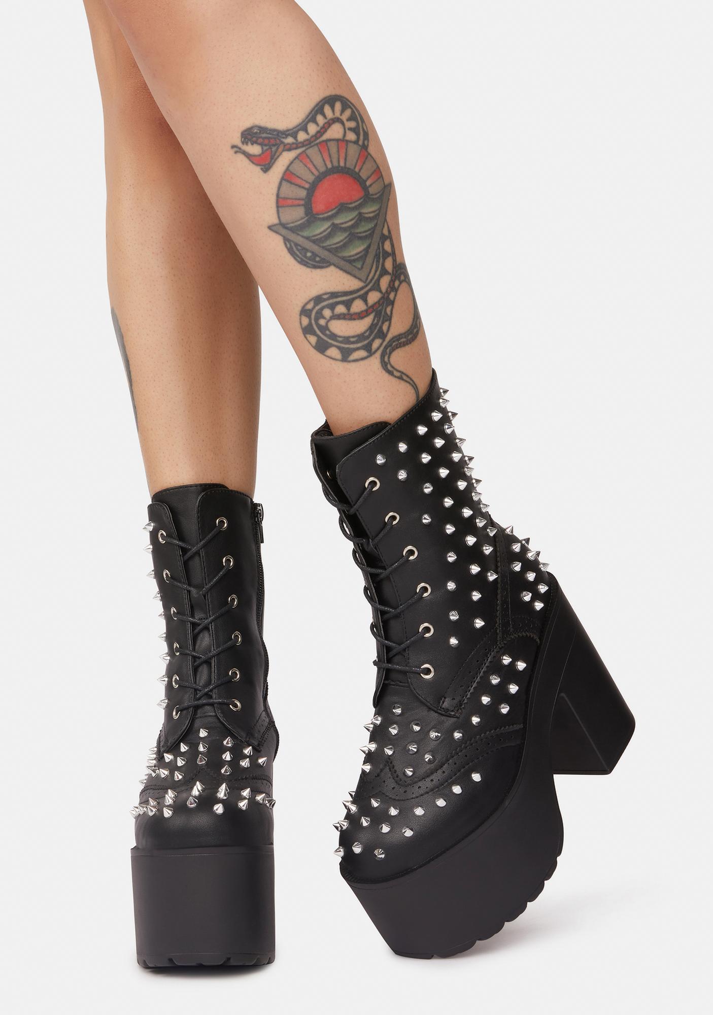 Spiked Lace Up Platform Boots - Black | Dolls Kill