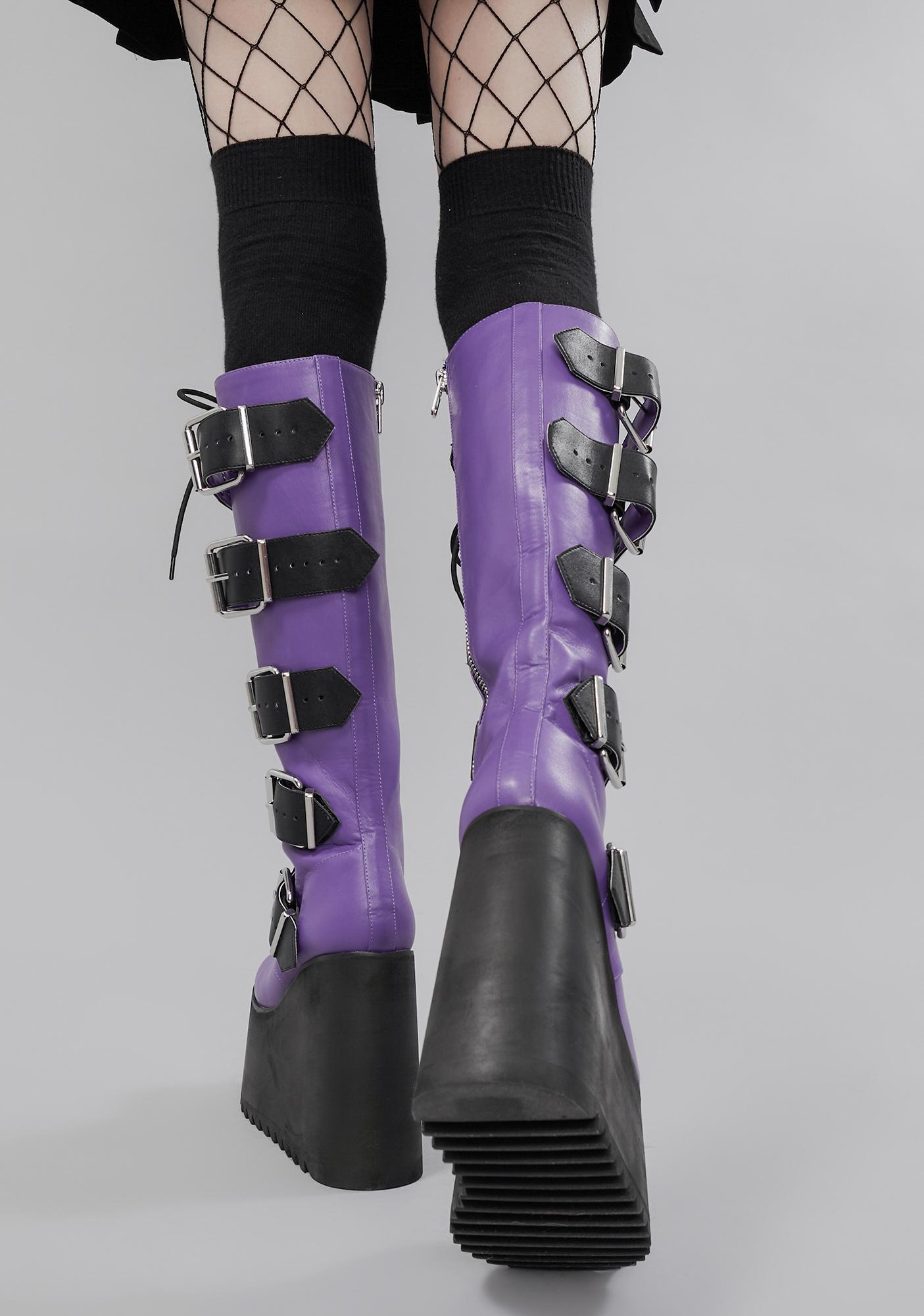 dark purple thigh high boots