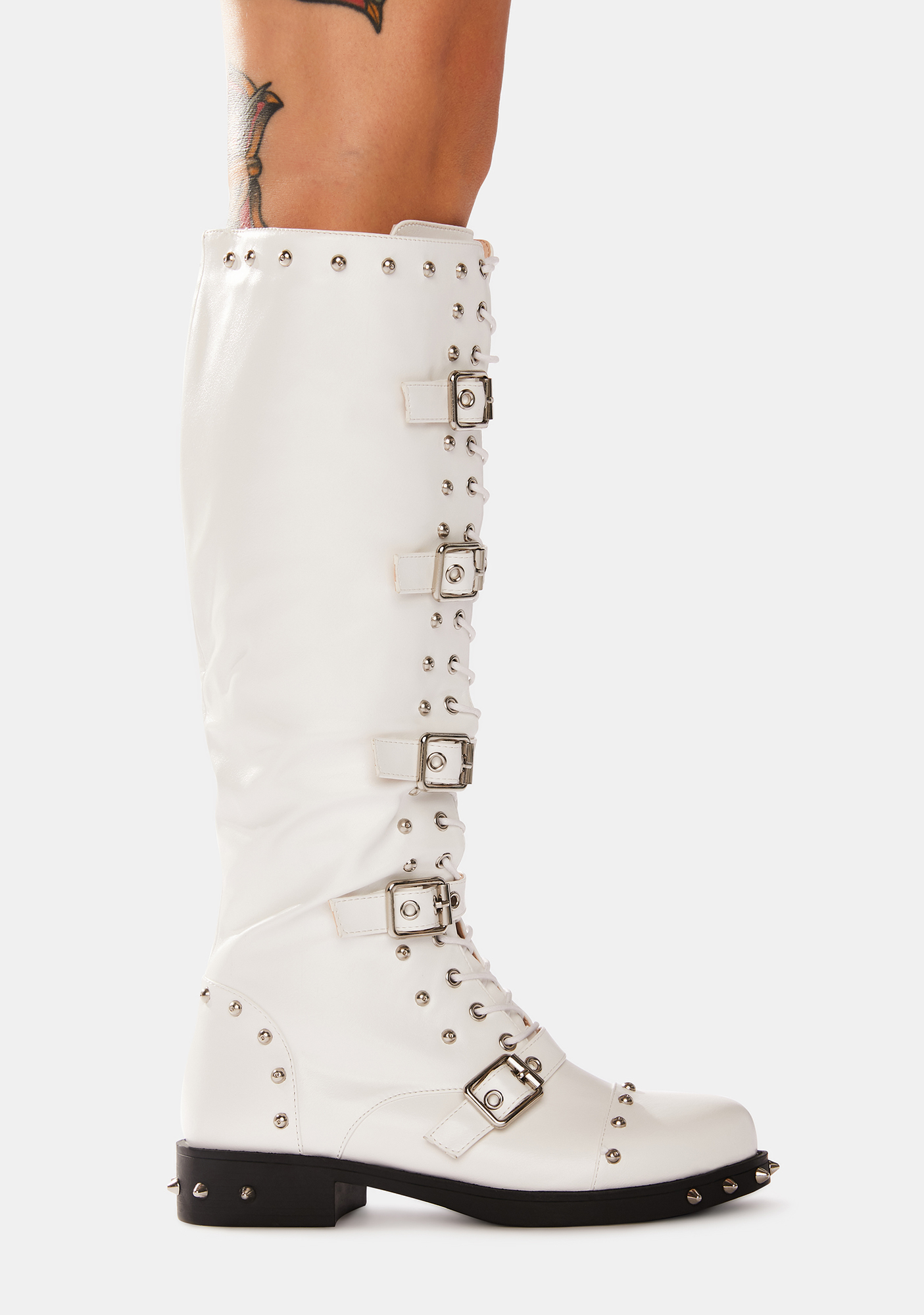 white lace up boots knee high