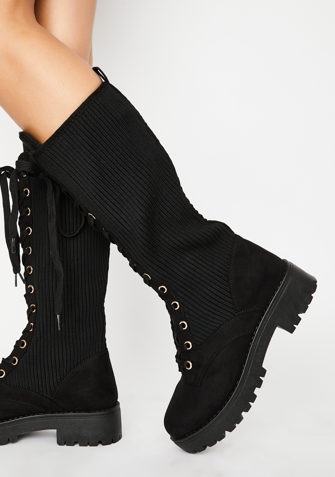 Calf High Ribbed Combat Boots Dolls Kill